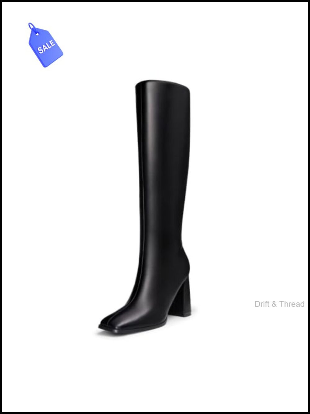 Women's Knee High Square Toe Heel Boots Faux Leather Side Zip